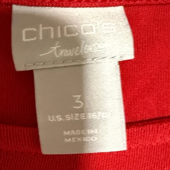 3/$10 Chico's Vibrant Red Black Long Sleeve Top - Picture 2 of 8